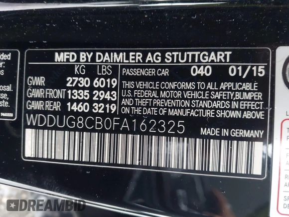 2015 Mercedes-Benz S-Class S 550 with VIN WDDUG8CB0FA162325, listed as a IAAI auction lot 41643485 with 114,766 mi miles. Bid and sale history available at carsss.com. Image 9.