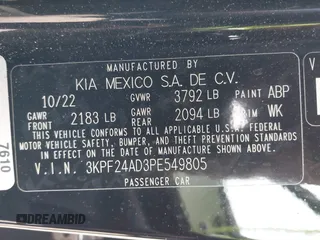 2023 Kia Forte LXS with VIN 3KPF24AD3PE549805, listed as a IAAI auction lot 40584731 with 15,379 mi miles. Bid and sale history available at carsss.com. Image 9.
