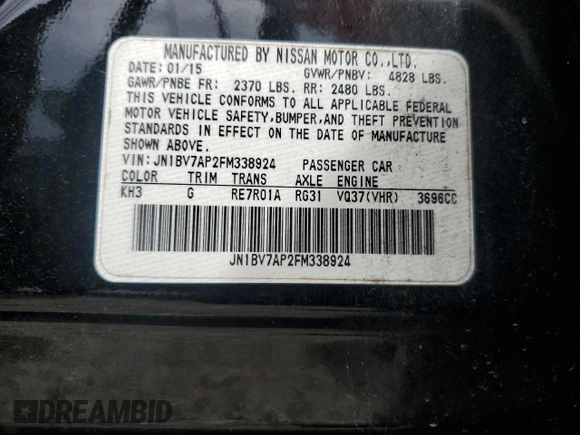 2015 Infiniti Q50 Sport with VIN JN1BV7AP2FM338924, listed as a Copart auction lot 64821585 with 104,907 mi miles and Clean title. Bid and sale history available at DreamBid. Image 12.