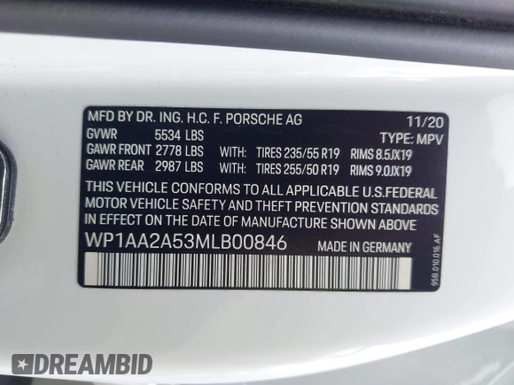 2021 Porsche Macan with VIN WP1AA2A53MLB00846, listed as a IAAI auction lot 42038469 with 41,659 mi miles and . Bid and sale history available at DreamBid. Image 9.