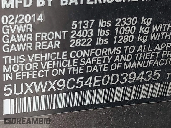 2014 BMW X3 xDrive28i with VIN 5UXWX9C54E0D39435, listed as a IAAI auction lot 42095301 with Not Provided miles and . Bid and sale history available at DreamBid. Image 9.