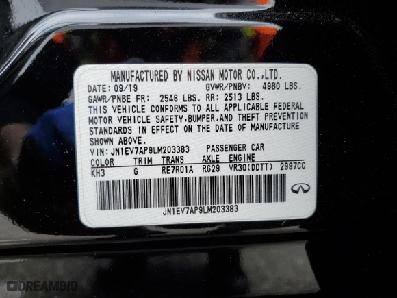 2020 Infiniti Q50 EDITION 30 with VIN JN1EV7AP9LM203383, listed as a Copart auction lot 57332294 with NaN miles and Salvage Title. Bid and sale history available at carsss.com. Image 14.