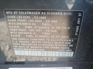 2012 Volkswagen Touareg Sport z VIN WVGFK9BP6CD001309, wystawiony jako Copart lot #52827875 z przebiegiem 153 250 mil mil oraz Czysty tytuł • Clean title. Historia ofert i sprzedaży dostępna na DreamBid. Obrazek 12.