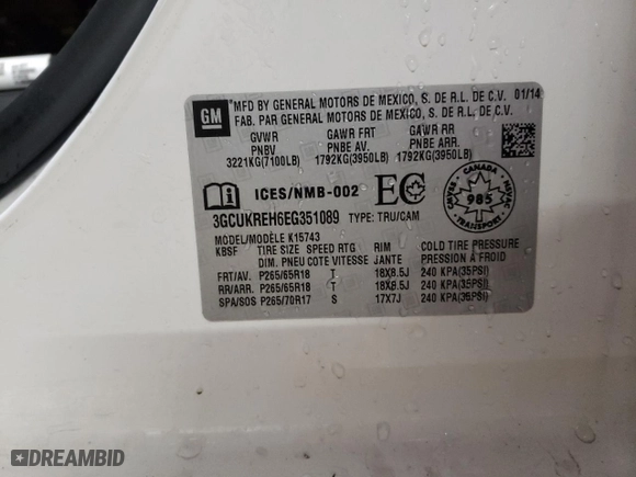 2014 Chevrolet Silverado 1500 LT with VIN 3GCUKREH6EG351089, listed as a Copart auction lot 47180615 with 163,131 mi miles and Salvage Title. Bid and sale history available at carsss.com. Image 12.