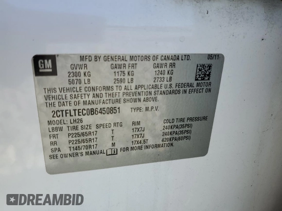 2011 GMC Terrain SLE-2 with VIN 2CTFLTEC0B6450851, listed as a Copart auction lot 52507635 with 159,615 mi miles and Salvage Title. Bid and sale history available at carsss.com. Image 15.