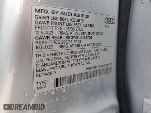 2021 Audi RS Q8 z VIN WU1ARBF13MD008178, wystawiony jako Copart lot #88022515 z przebiegiem 41 655 mil mil oraz Nie do naprawy. Historia ofert i sprzedaży dostępna na DreamBid. Obrazek 14.