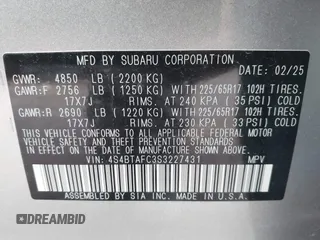 2025 Subaru Outback Premium с VIN 4S4BTAFC3S3227431, выставлен на аукционе IAAI как лот 42219943 с пробегом 2 375 миль миль и . История ставок и продаж доступна на DreamBid. Изображение 9.