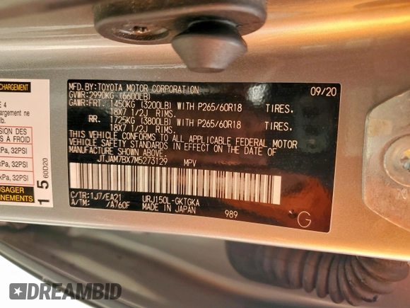 2021 Lexus GX 460 Premium with VIN JTJAM7BX7M5273129, listed as a Copart auction lot 49660535 with 55,734 mi miles and Clean title. Bid and sale history available at DreamBid. Image 13.