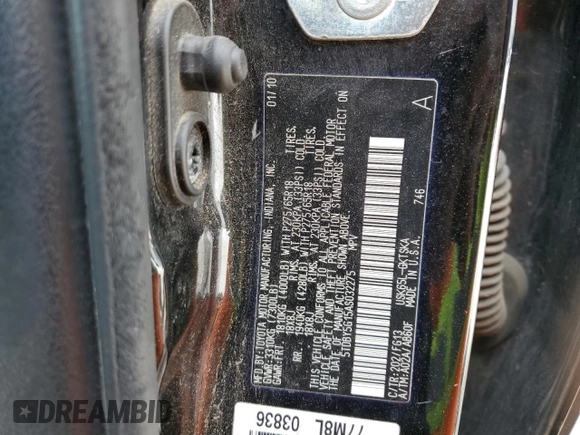 2010 Toyota Sequoia SR5 with VIN 5TDBY5G15AS032275, listed as a Copart auction lot 48418845 with 0 mi miles and Salvage Title. Bid and sale history available at carsss.com. Image 12.