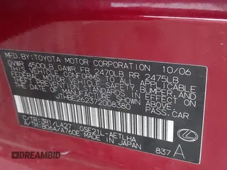 2007 Lexus IS 350 z VIN JTHBE262372008380, wystawiony jako IAAI lot #41916095 z przebiegiem Nie podano mil oraz . Historia ofert i sprzedaży dostępna na DreamBid. Obrazek 9.
