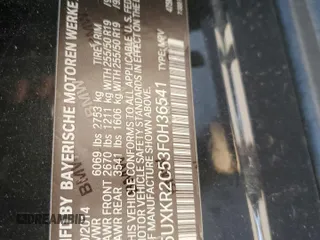 2015 BMW X5 sDrive35i with VIN 5UXKR2C53F0H36541, listed as a Copart auction lot 48581755 with 111,389 mi miles and Salvage Title. Bid and sale history available at carsss.com. Image 14.
