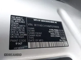 2021 Mercedes-Benz Sprinter Cargo with VIN W1Y4ECHY4MT070552, listed as a IAAI auction lot 41720548 with 110,401 mi miles and . Bid and sale history available at carsss.com. Image 9.