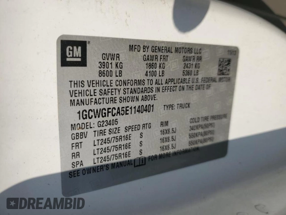 2014 Chevrolet Express Cargo Van with VIN 1GCWGFCA5E1140401, listed as a Copart auction lot 45453415 with 0 mi miles and Clean Title. Bid and sale history available at carsss.com. Image 13.
