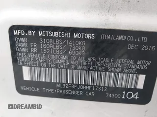2017 Mitsubishi Mirage ES z VIN ML32F3FJ0HHF17312, wystawiony jako IAAI lot #42146861 z przebiegiem 124 038 mil mil oraz . Historia ofert i sprzedaży dostępna na DreamBid. Obrazek 9.