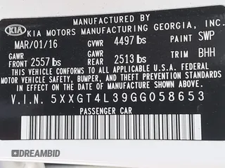 2016 Kia Optima LX with VIN 5XXGT4L39GG058653, listed as a IAAI auction lot 40313026 with 94,933 mi miles. Bid and sale history available at carsss.com. Image 9.