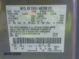 2006 Ford Escape Hybrid with VIN 1FMCU96HX6KC96124, listed as a IAAI auction lot 42272741 with Not provided miles and . Bid and sale history available at DreamBid. Image 9.