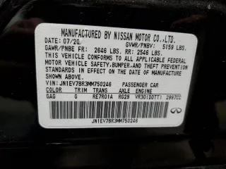 2021 Infiniti Q50 Luxe with VIN JN1EV7BR3MM750246, listed as a Copart auction lot 74994524 with 75,033 mi miles and Salvage Title. Bid and sale history available at carsss.com. Image 12.