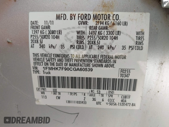 2012 Ford Explorer Limited z VIN 1FMHK7F90CGA60539, wystawiony jako IAAI lot #41922551 z przebiegiem 129 762 mil mil oraz . Historia ofert i sprzedaży dostępna na DreamBid. Obrazek 9.