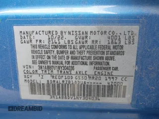 2022 Nissan Sentra SR with VIN 3N1AB8DV1NY304036, listed as a IAAI auction lot 41614266 with 23,721 mi miles. Bid and sale history available at carsss.com. Image 9.