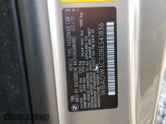 2011 BMW 3 Series 328i with VIN WBADW3C50BE541836, listed as a Copart auction lot 88478575 with 127,472 mi miles and Salvage Title. Bid and sale history available at carsss.com. Image 12.