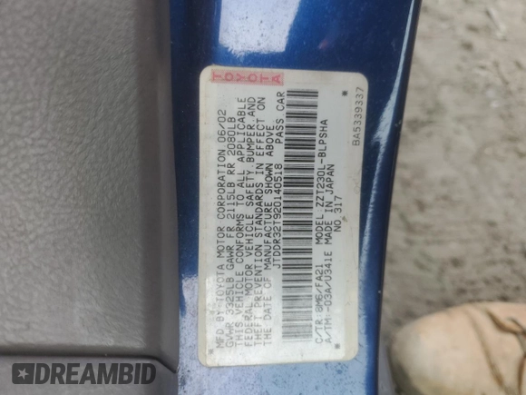 2002 Toyota Celica GT z VIN JTDDR32T920140518, wystawiony jako Copart lot #43759465 z przebiegiem 166 627 mil mil oraz Szkoda całkowita • Salvage title. Historia ofert i sprzedaży dostępna na DreamBid. Obrazek 12.
