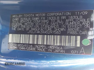 2010 Toyota Yaris with VIN JTDJT4K3XA5297583, listed as a IAAI auction lot 41798377 with 147,367 mi miles. Bid and sale history available at carsss.com. Image 9.