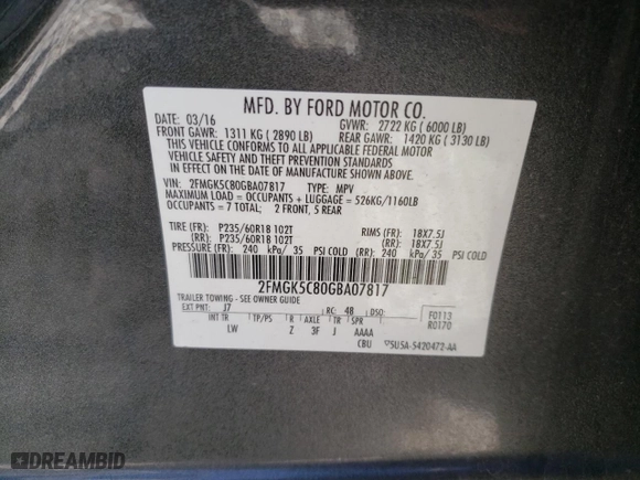 2016 Ford Flex SEL with VIN 2FMGK5C80GBA07817, listed as a Copart auction lot 76156554 with 151,782 mi miles and Salvage Title. Bid and sale history available at carsss.com. Image 13.