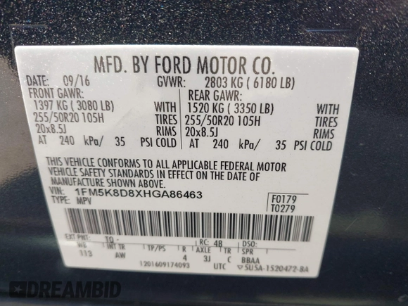 2017 Ford Explorer XLT z VIN 1FM5K8D8XHGA86463, wystawiony jako IAAI lot #42043922 z przebiegiem 83 025 mil mil oraz . Historia ofert i sprzedaży dostępna na DreamBid. Obrazek 9.