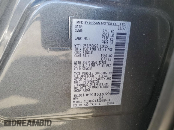 2023 Infiniti QX60 Luxe с VIN 5N1DL1FR4PC351969, выставлен на аукционе Copart как лот 41833035 с пробегом 8 170 миль миль и Списание • Salvage title. История ставок и продаж доступна на DreamBid. Изображение 13.