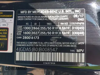 2018 Mercedes-Benz GLE 350 with VIN 4JGDA5JB0JB008547, listed as a IAAI auction lot 41985861 with 149,661 mi miles and . Bid and sale history available at DreamBid. Image 9.