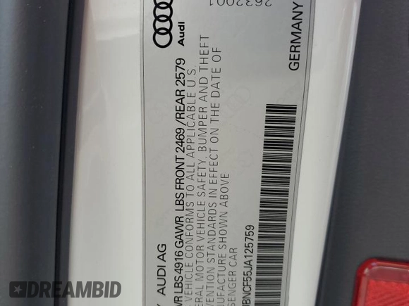 2018 Audi A5 Sportback Premium Plus with VIN WAUBNCF55JA125759, listed as a Copart auction lot 64282503 with 0 mi miles. Bid and sale history available at carsss.com. Image 14.