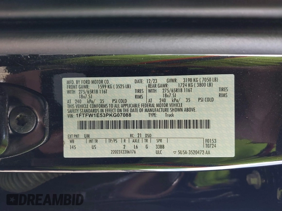 2023 Ford F-150 XL with VIN 1FTFW1E53PKG07088, listed as a IAAI auction lot 41442237 with 21,403 mi miles. Bid and sale history available at carsss.com. Image 9.