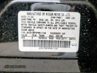 2023 Infiniti Q50 Luxe with VIN JN1EV7BP5PM511106, listed as a Copart auction lot 51761665 with Not Provided miles and Salvage Title. Bid and sale history available at DreamBid. Image 12.