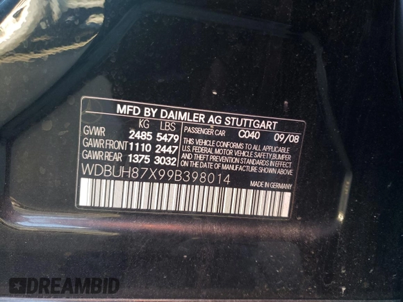 2009 Mercedes-Benz E 350 with VIN WDBUH87X99B398014, listed as a Copart auction lot 80233064 with 145,318 mi miles and Clean Title. Bid and sale history available at DreamBid. Image 12.
