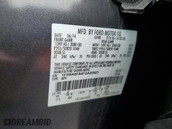 2015 Ford Explorer Limited z VIN 1FM5K8F84FGA20923, wystawiony jako Copart lot #55386205 z przebiegiem 81 698 mil mil oraz Szkoda całkowita • Salvage title. Historia ofert i sprzedaży dostępna na DreamBid. Obrazek 13.