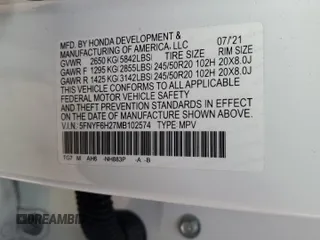 2021 Honda Pilot Special Edition with VIN 5FNYF6H27MB102574, listed as a Copart auction lot 71641744 with 34,772 mi miles and Salvage Title. Bid and sale history available at DreamBid. Image 14.