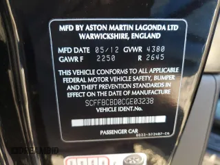 2012 Aston Martin DBS z VIN SCFFBCBD0CGE03238, wystawiony jako Copart lot #87450334 z przebiegiem 89 666 mil mil oraz Tytuł czysty. Historia ofert i sprzedaży dostępna na DreamBid. Obrazek 12.