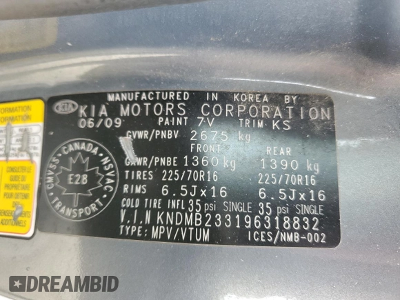 2009 Kia Sedona LX with VIN KNDMB233196318832, listed as a Copart auction lot 75229804 with 350,784 mi miles and Clean Title. Bid and sale history available at carsss.com. Image 13.