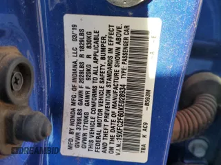 2019 Honda Civic Sedan LX with VIN 19XFC2F60KE028934, listed as a Copart auction lot 80329164 with 86,506 mi miles and Salvage Title. Bid and sale history available at carsss.com. Image 12.