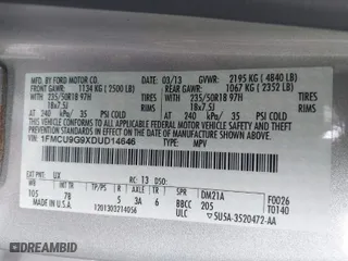 2013 Ford Escape SE with VIN 1FMCU9G9XDUD14646, listed as a IAAI auction lot 41968132 with 85,532 mi miles. Bid and sale history available at carsss.com. Image 9.