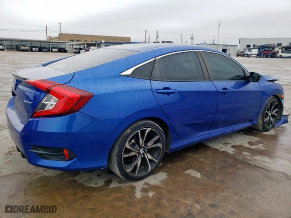 2019 Honda Civic Sedan Sport with VIN 2HGFC2F8XKH577001, listed as a Copart auction lot 45701045 with 58,276 mi miles and Salvage Title. Bid and sale history available at carsss.com. Image 3.