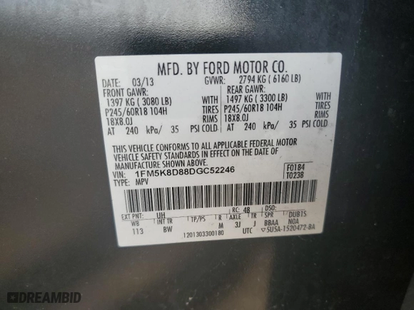 2013 Ford Explorer XLT with VIN 1FM5K8D88DGC52246, listed as a Copart auction lot 51496875 with 133,042 mi miles and Clean Title. Bid and sale history available at carsss.com. Image 13.