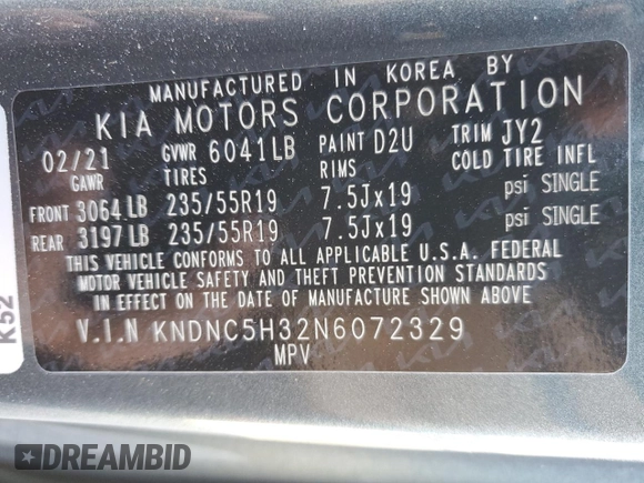 2022 Kia Carnival EX with VIN KNDNC5H32N6072329, listed as a Copart auction lot 77472514 with 25,909 mi miles and Salvage Title. Bid and sale history available at carsss.com. Image 13.