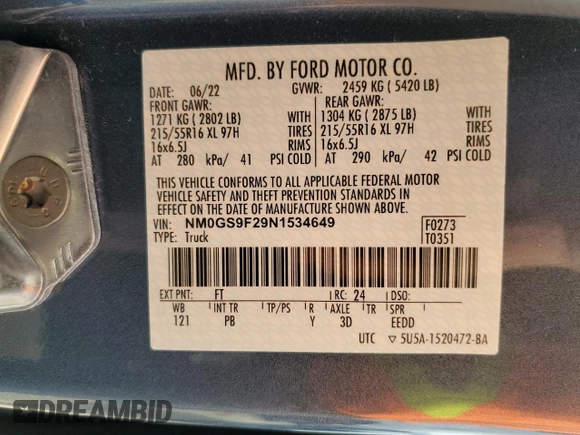 2022 Ford Transit Connect XLT с VIN NM0GS9F29N1534649, выставлен на аукционе Copart как лот 36236363 с пробегом 1 360 миль миль и . История ставок и продаж доступна на DreamBid. Изображение 13.
