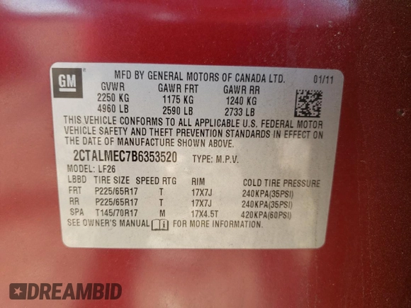 2011 GMC Terrain SLE-1 z VIN 2CTALMEC7B6353520, wystawiony jako Copart lot #58173675 z przebiegiem 193 707 mil mil oraz Szkoda całkowita • Salvage title. Historia ofert i sprzedaży dostępna na DreamBid. Obrazek 13.