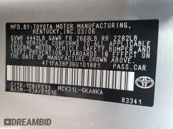 2006 Toyota Solara SE with VIN 4T1FA38P36U101881, listed as a Copart auction lot 86445104 with 78,094 mi miles and Salvage Title. Bid and sale history available at DreamBid. Image 14.