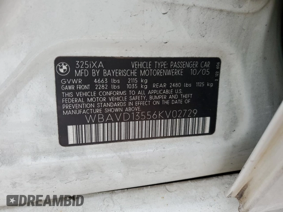 2006 BMW 3 Series 325xi with VIN WBAVD13556KV02729, listed as a Copart auction lot 86075344 with 236,195 mi miles and Salvage Title. Bid and sale history available at carsss.com. Image 14.