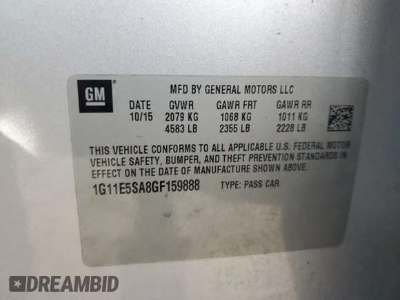 2016 Chevrolet Malibu Limited LTZ with VIN 1G11E5SA8GF159888, listed as a Copart auction lot 68514614 with 133,509 mi miles and Salvage Title. Bid and sale history available at carsss.com. Image 14.