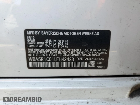 2020 BMW 3 Series 330i with VIN WBA5R1C01LFH42423, listed as a Copart auction lot 54194495 with 50,688 mi miles and Salvage Title. Bid and sale history available at carsss.com. Image 13.