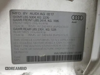 2017 Audi allroad Premium Plus with VIN WA18NAF43HA126390, listed as a Copart auction lot 76414974 with 65,748 mi miles and Non Repairable. Bid and sale history available at carsss.com. Image 13.